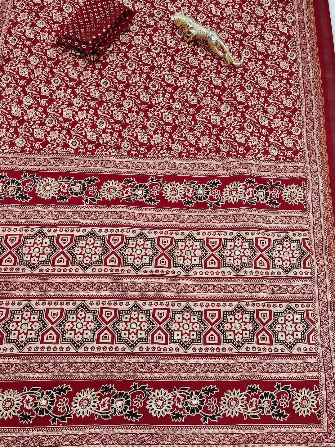 FABBRITY Paisley Mirror Work Pure Cotton Designer Saree thumbnail 4