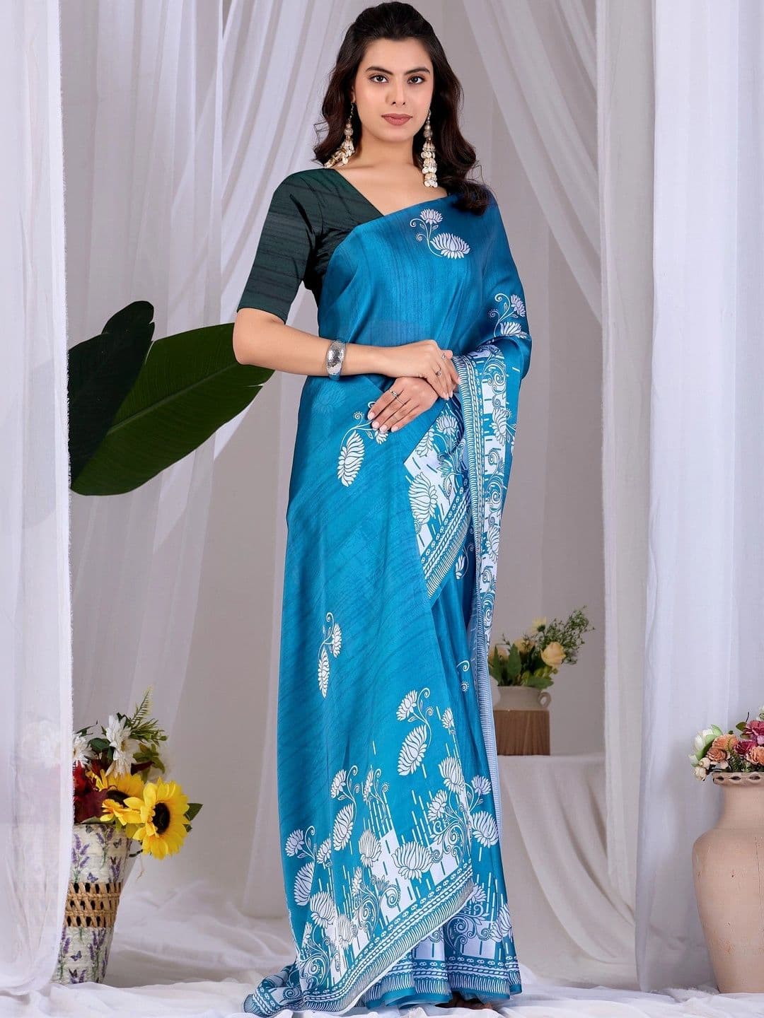LeeliPeeri Designer Floral Satin Designer Saree thumbnail 4