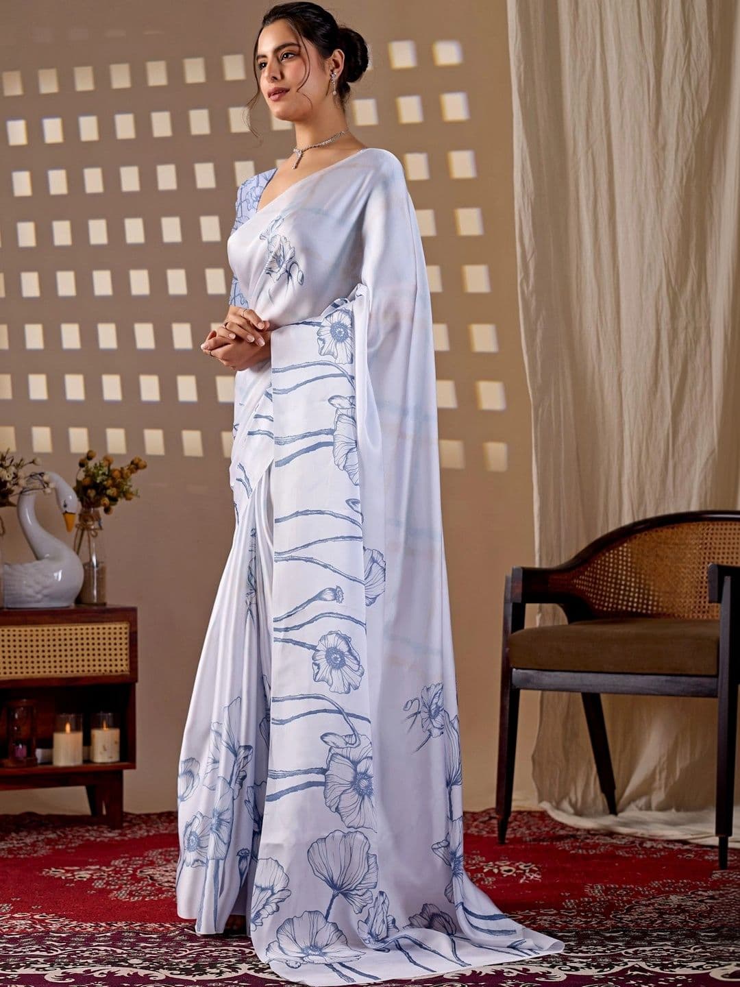 LeeliPeeri Designer Floral Satin Designer Saree thumbnail 6