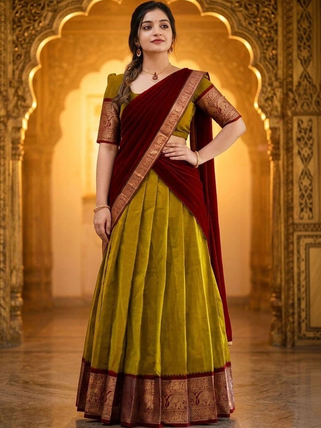 all about you women Embroidered Unstitched Lehenga & Blouse With Dupatta thumbnail 4