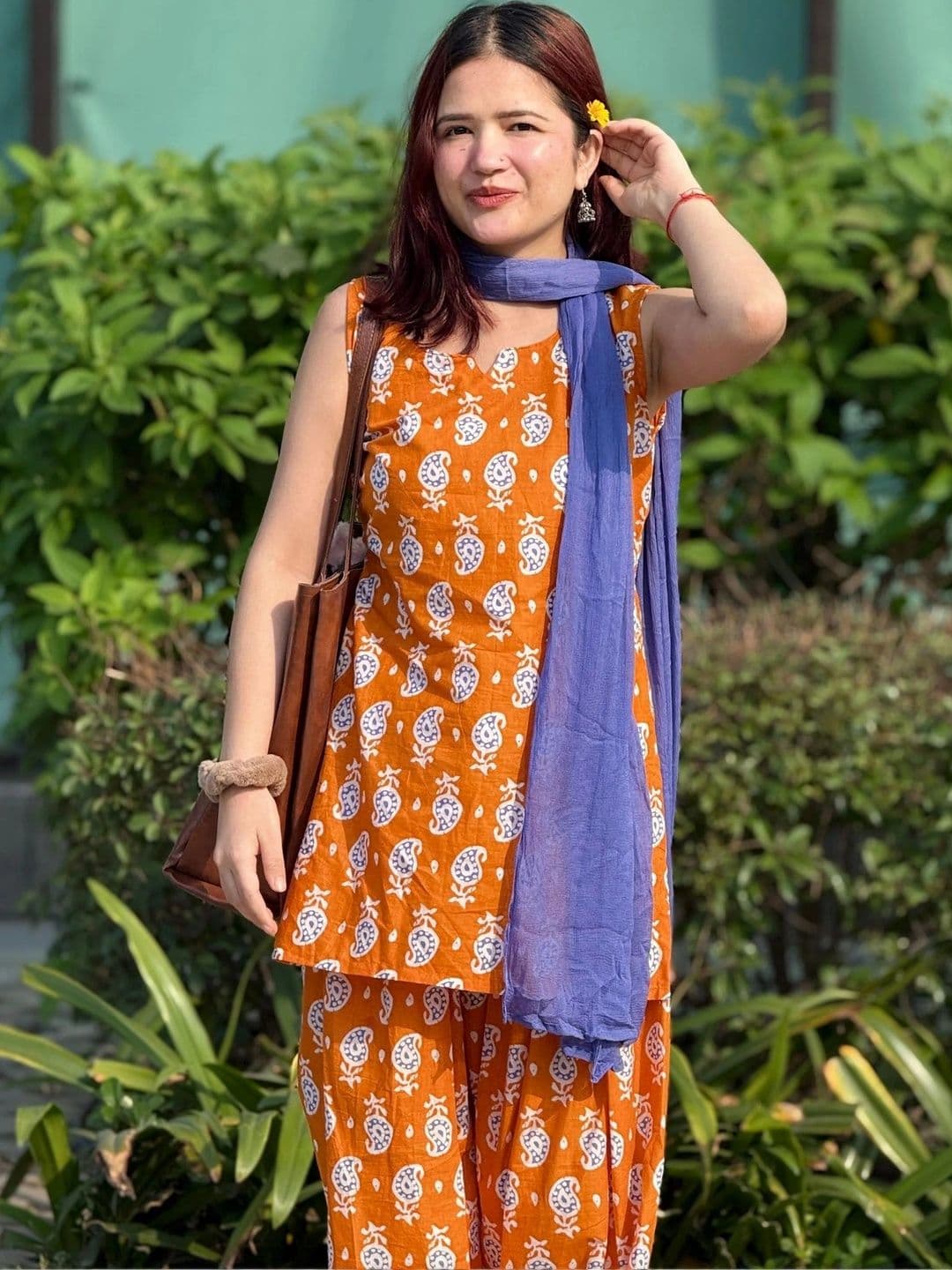 FANESHMA Women Ethnic Motifs Printed Regular Pure Cotton Kurta with Palazzos & With Dupatta thumbnail 4