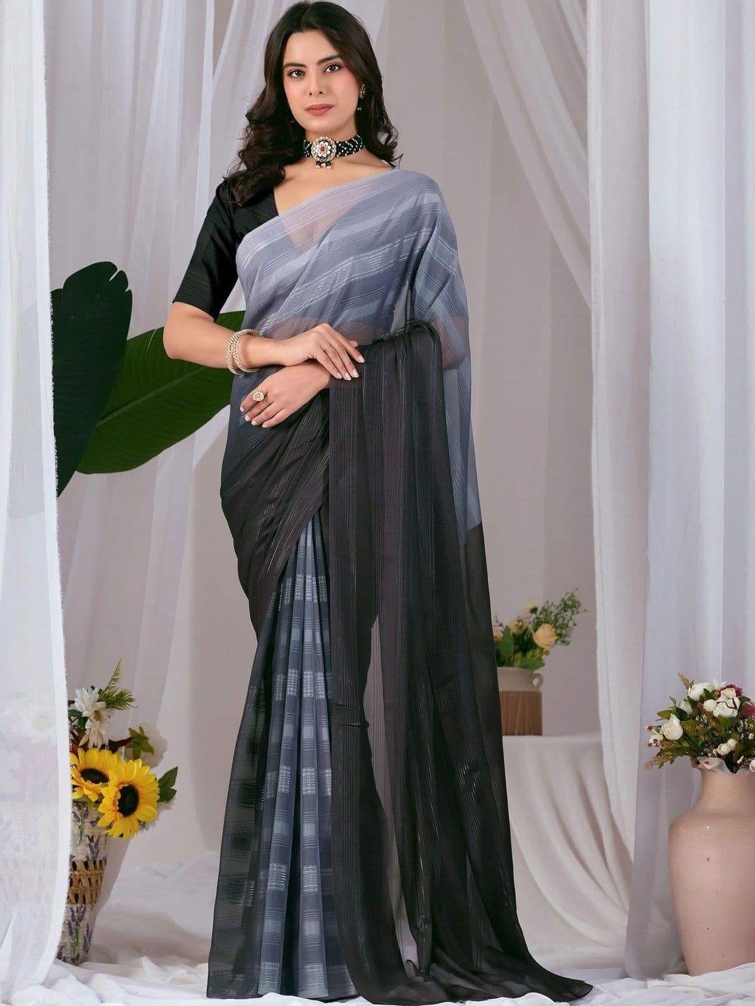 LeeliPeeri Designer Ombre Poly Georgette Designer Saree - view 1