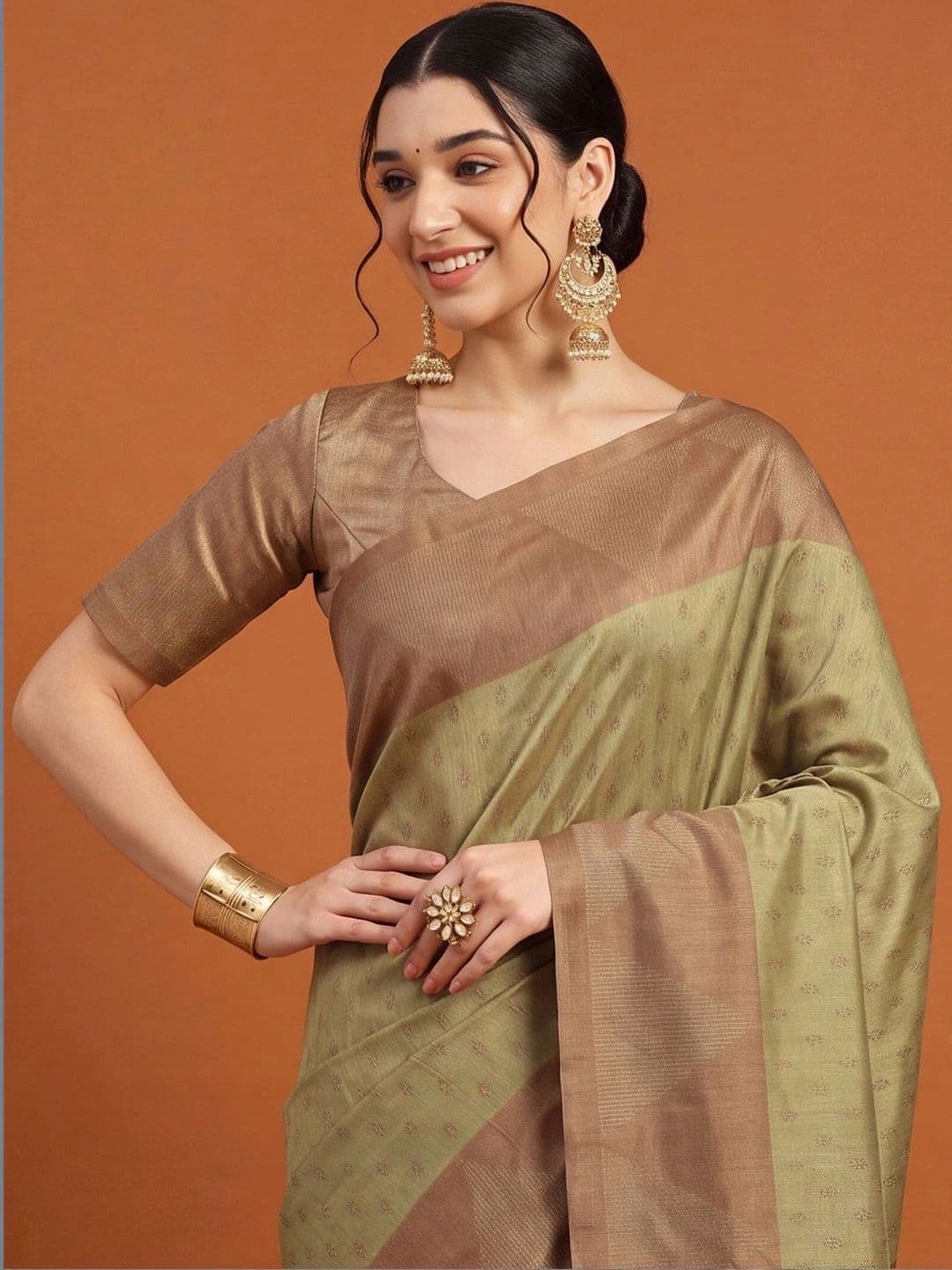 Anouk Woven Design Silk Blend Designer Tussar Saree thumbnail 4