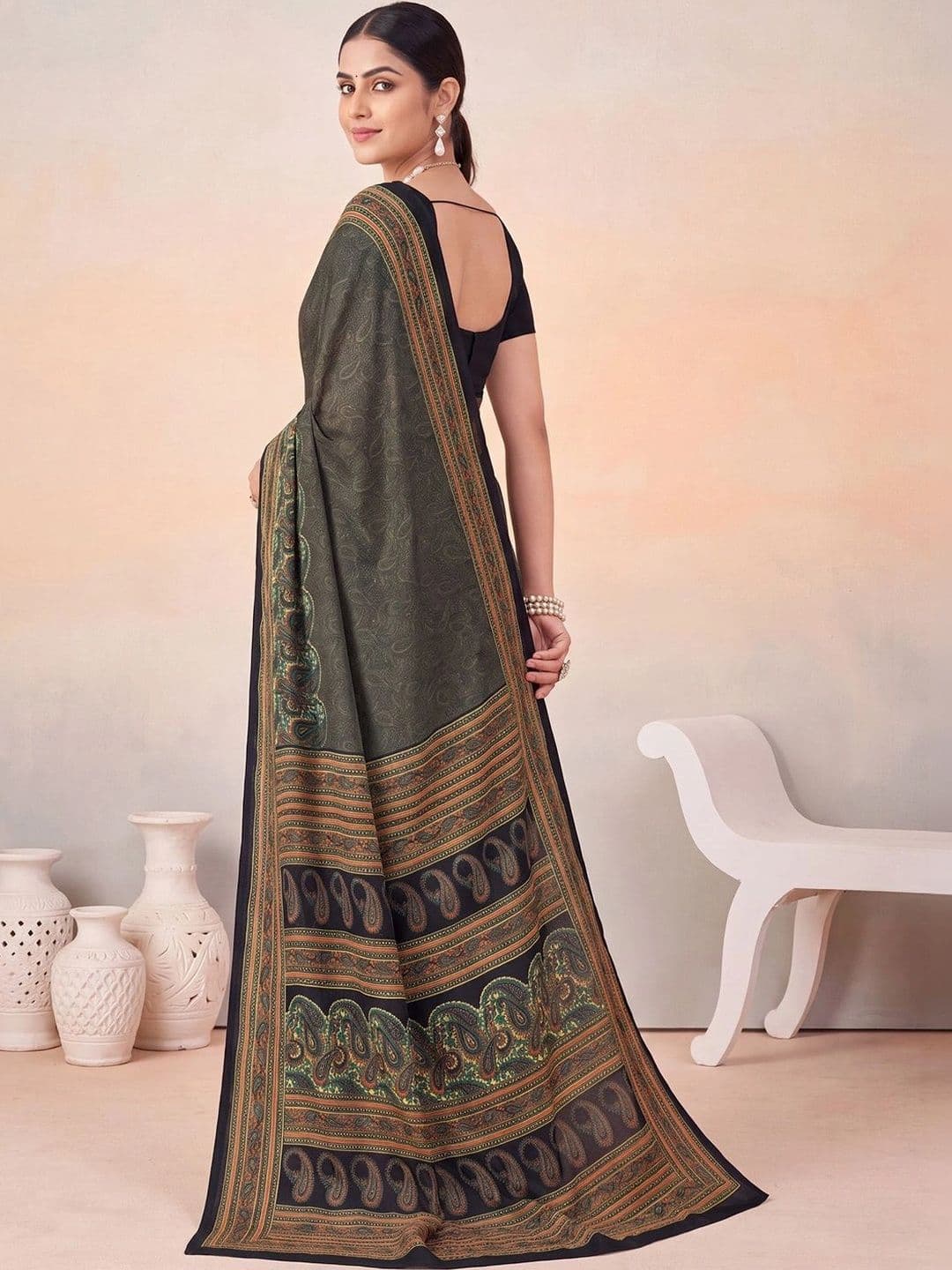 Anouk Paisley Poly Crepe Designer Saree thumbnail 3