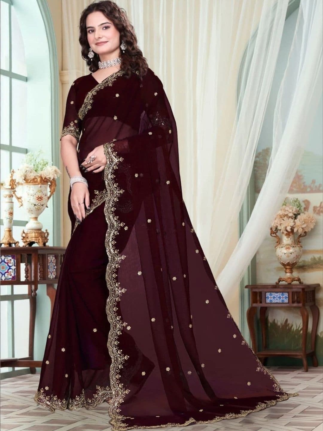 SHRIJAMYAHAM Floral Embroidered Saree thumbnail 3