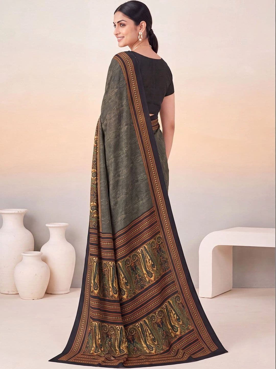 Anouk Paisley Poly Crepe Designer Saree thumbnail 5