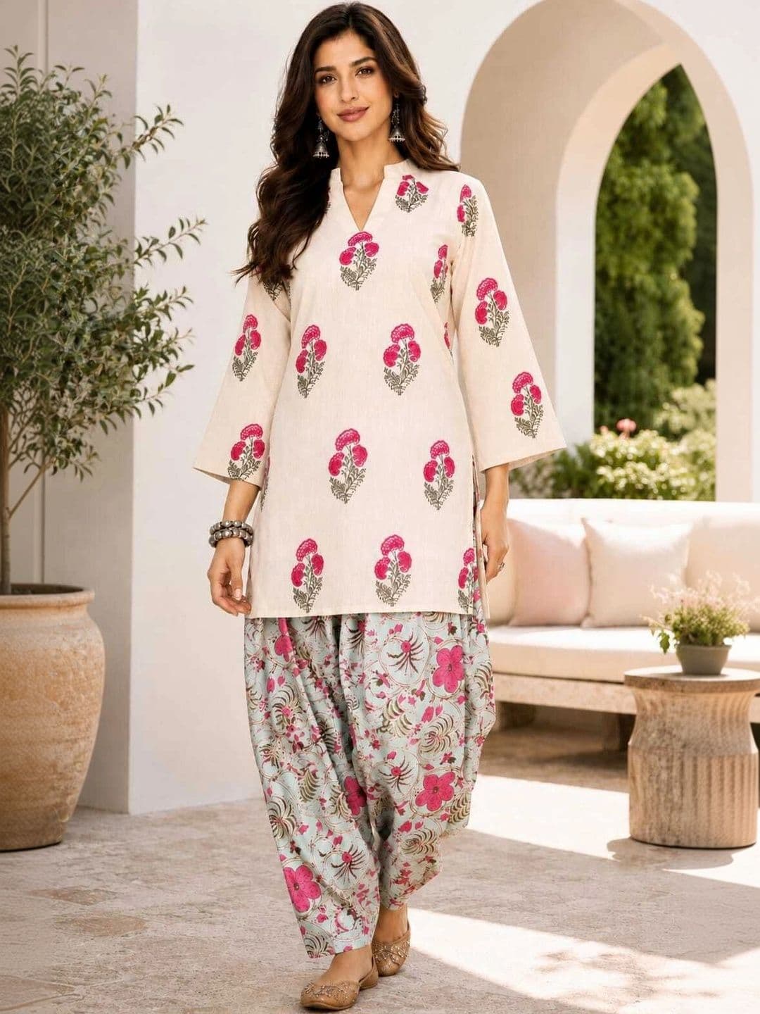 Moda Rapido Women Floral Printed Regular Pure Cotton Kurta with Patiala - view 1