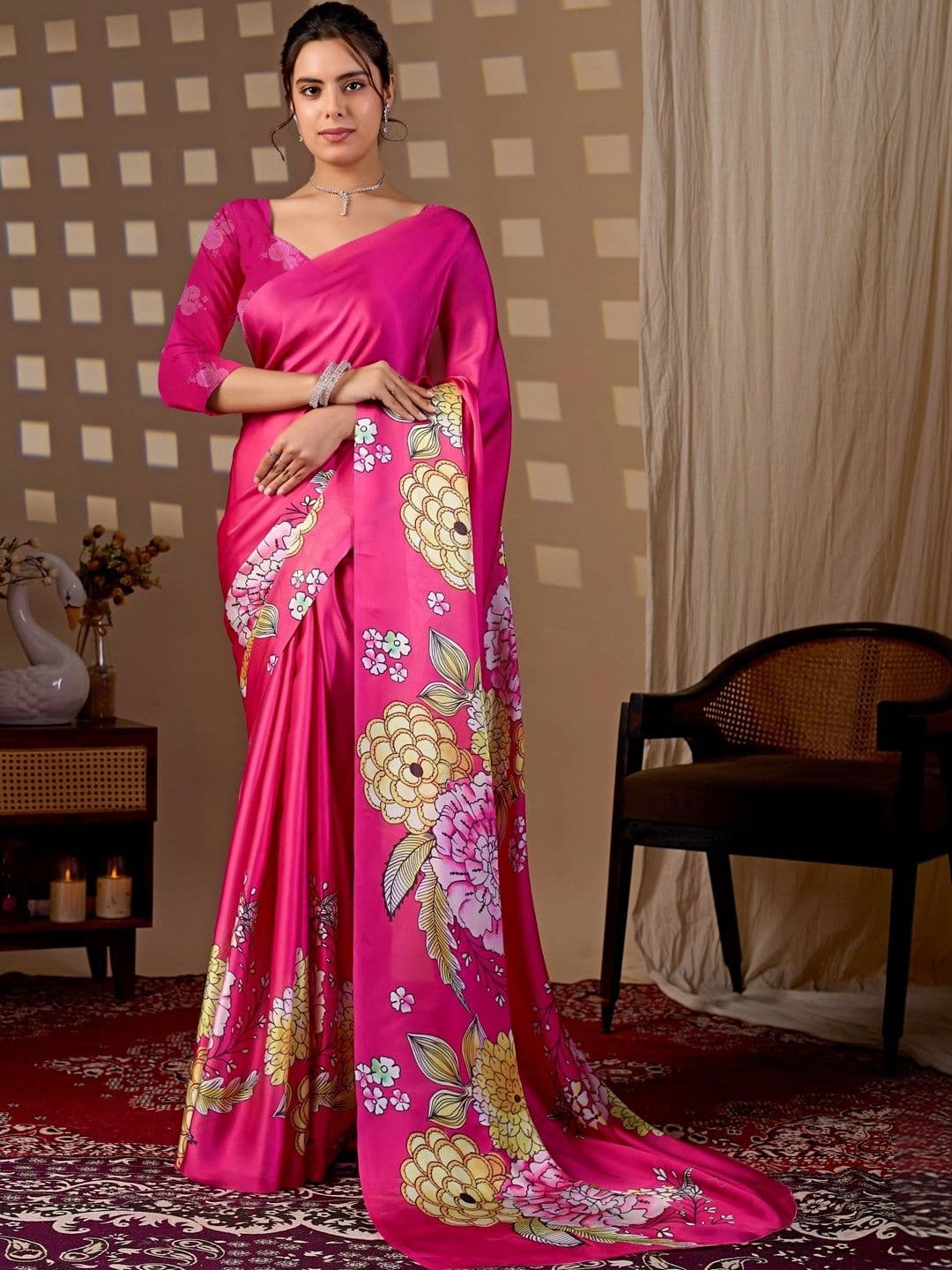 LeeliPeeri Designer Floral Satin Designer Saree - view 1