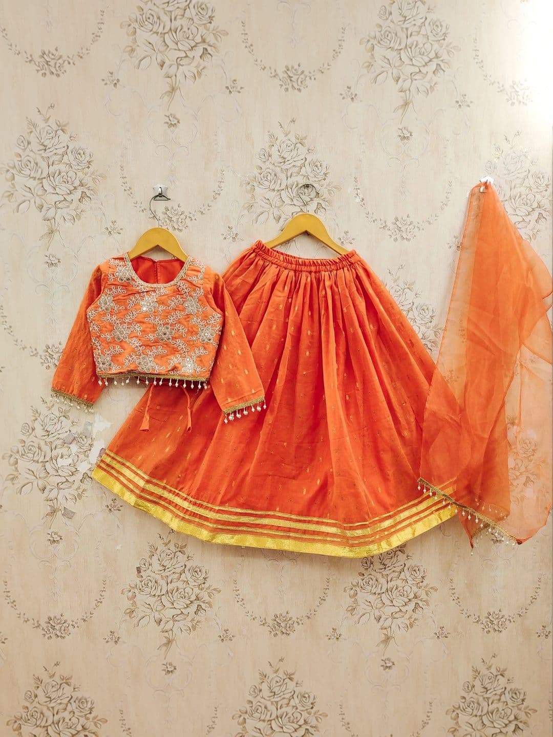 KALINI Girls Embroidered Mirror Work Ready to Wear Lehenga & Blouse With Dupatta thumbnail 5