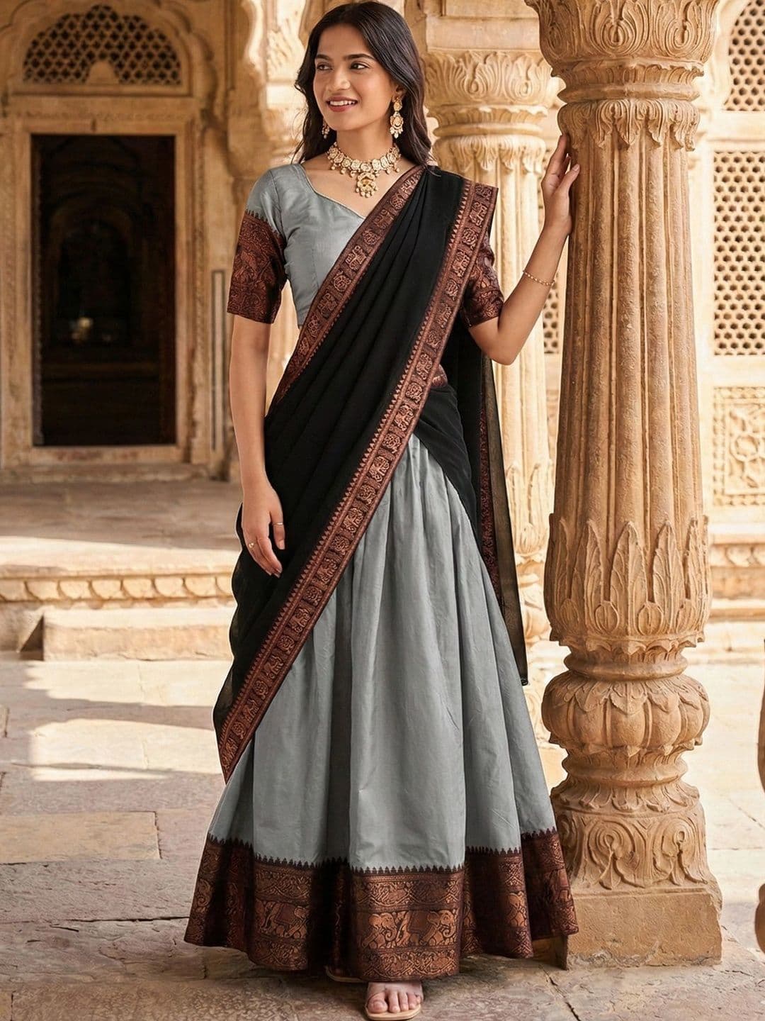 HERE&NOW Unstitched Lehenga & Blouse With Dupatta - view 1