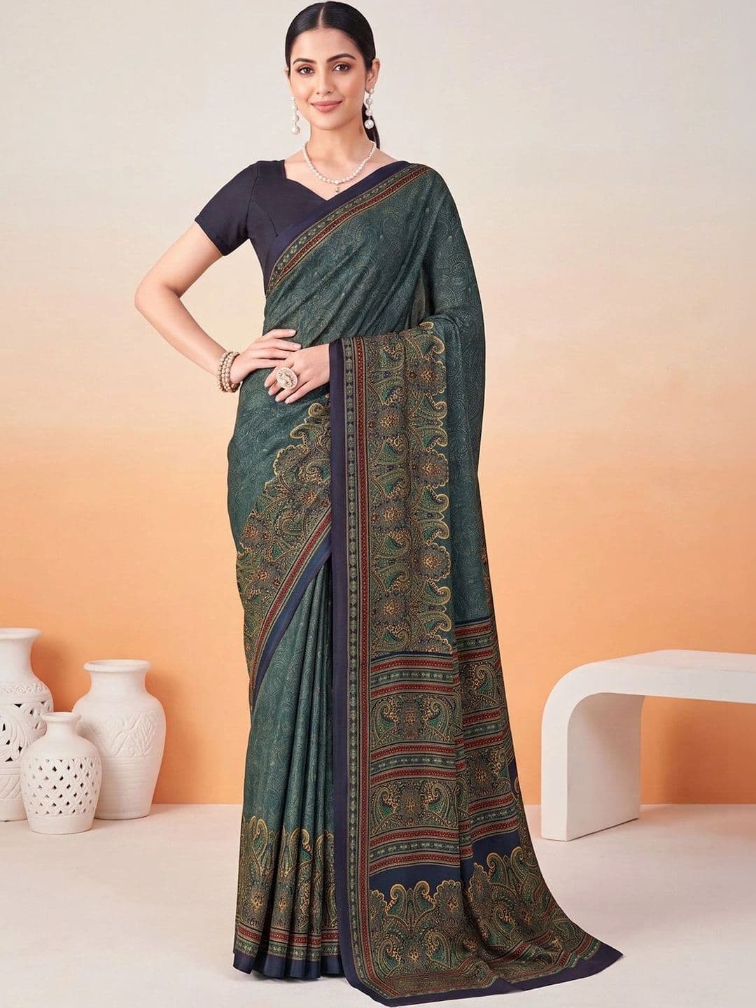 Anouk Ethnic Motifs Poly Crepe Designer Saree thumbnail 2