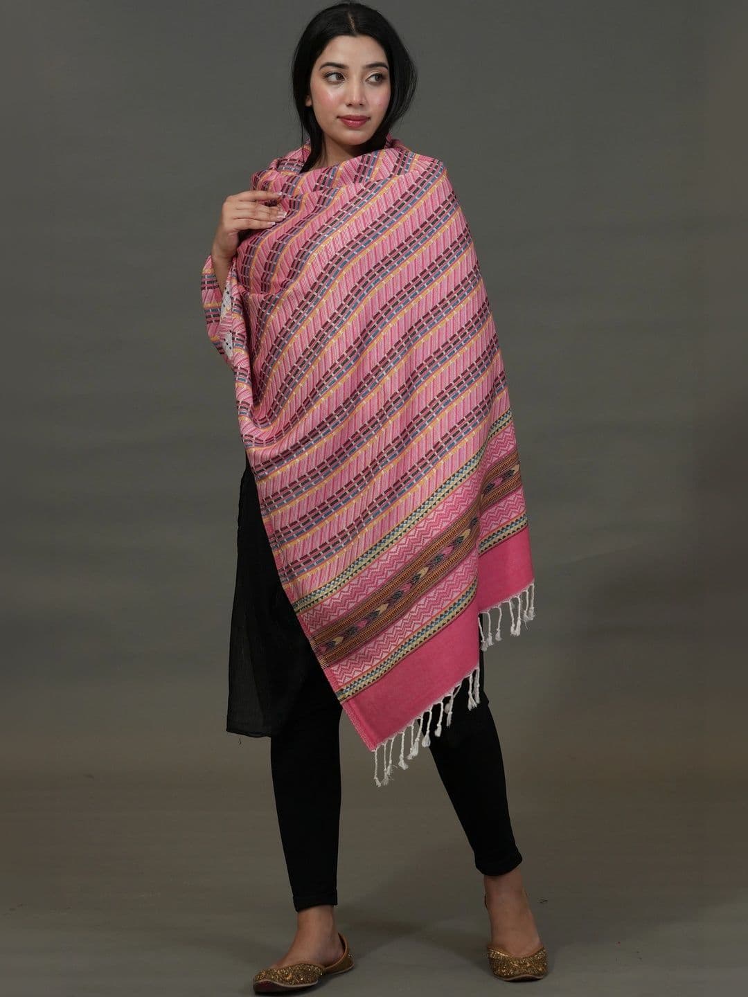 S.T. Women Geometric Woven Design Acrylic Shawl thumbnail 5