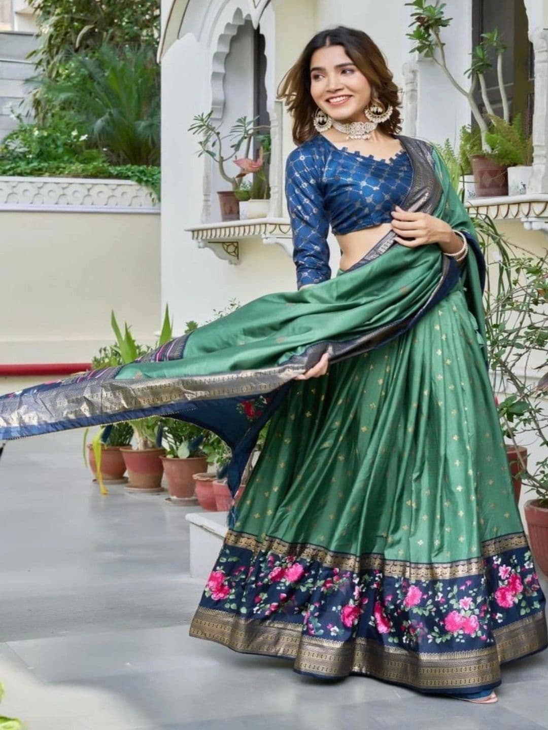 Sangria Semi-Stitched Lehenga & Unstitched Blouse With Dupatta thumbnail 4