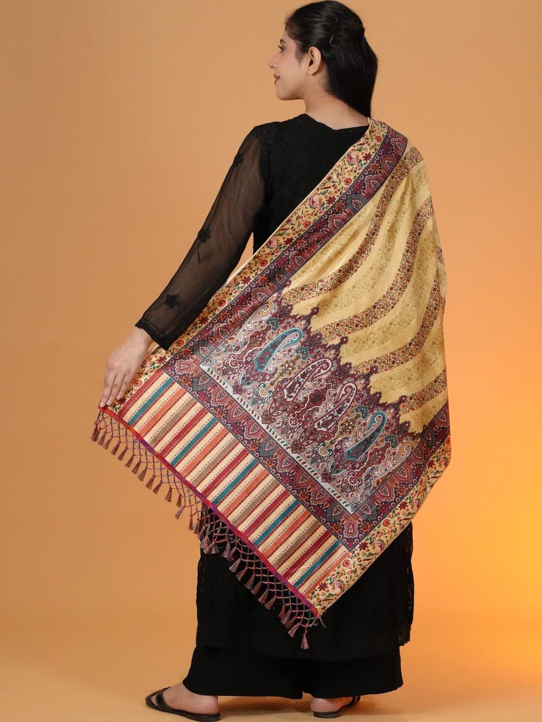 SHIFNEEN Women Paisley Printed Velvet Shawl thumbnail 3
