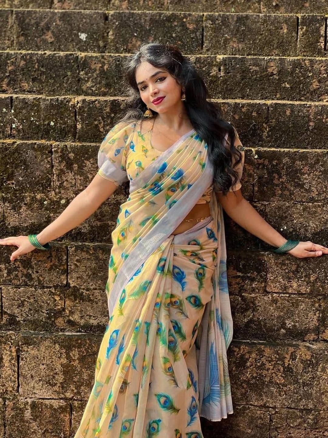 saneria silk Floral Linen Blend Kota Saree thumbnail 6