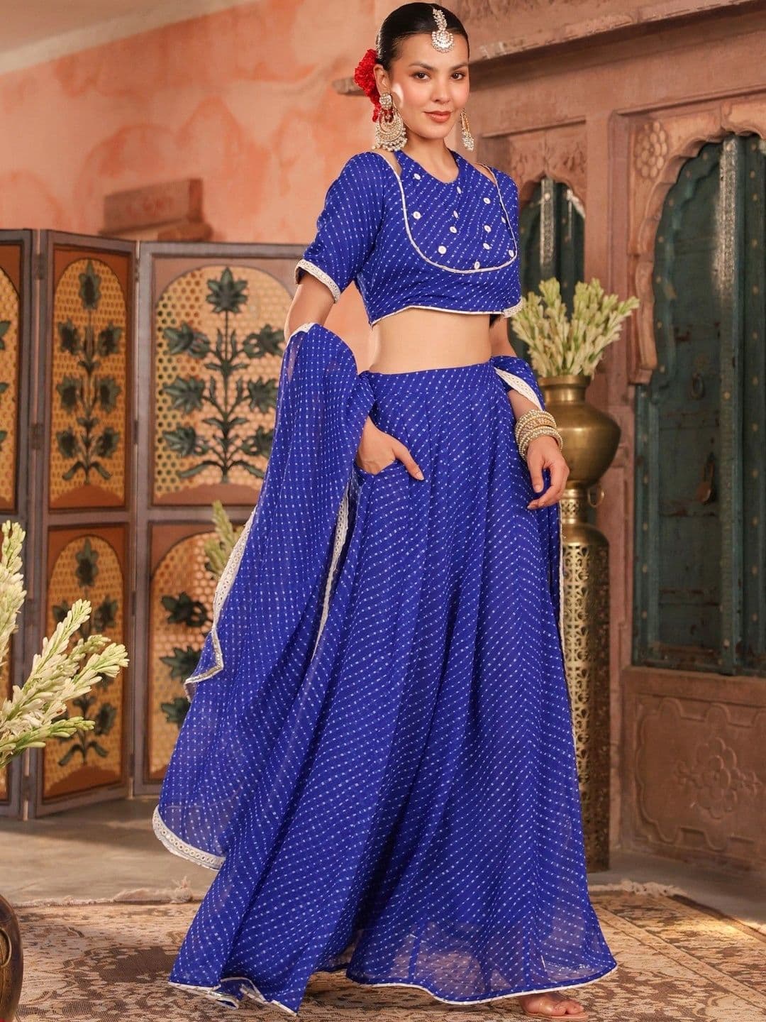 SCAKHI Embroidered Mirror Work Ready to Wear Lehenga & Blouse With Dupatta thumbnail 7
