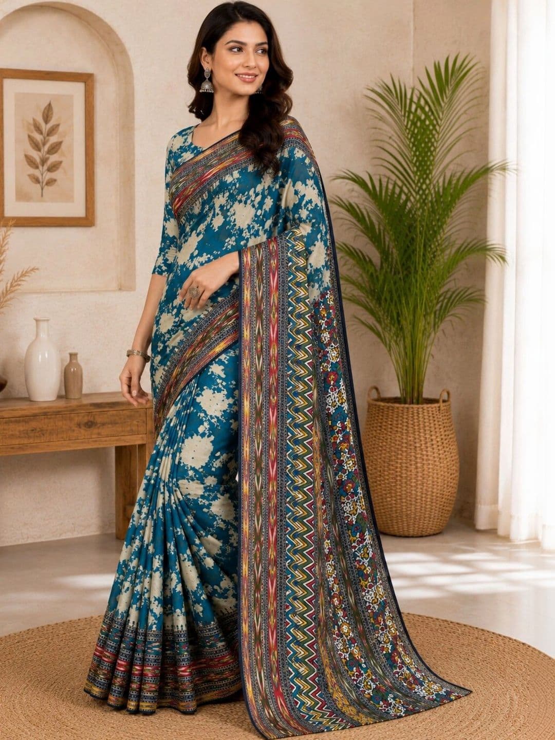 Anouk Floral Art Silk Designer Saree thumbnail 4
