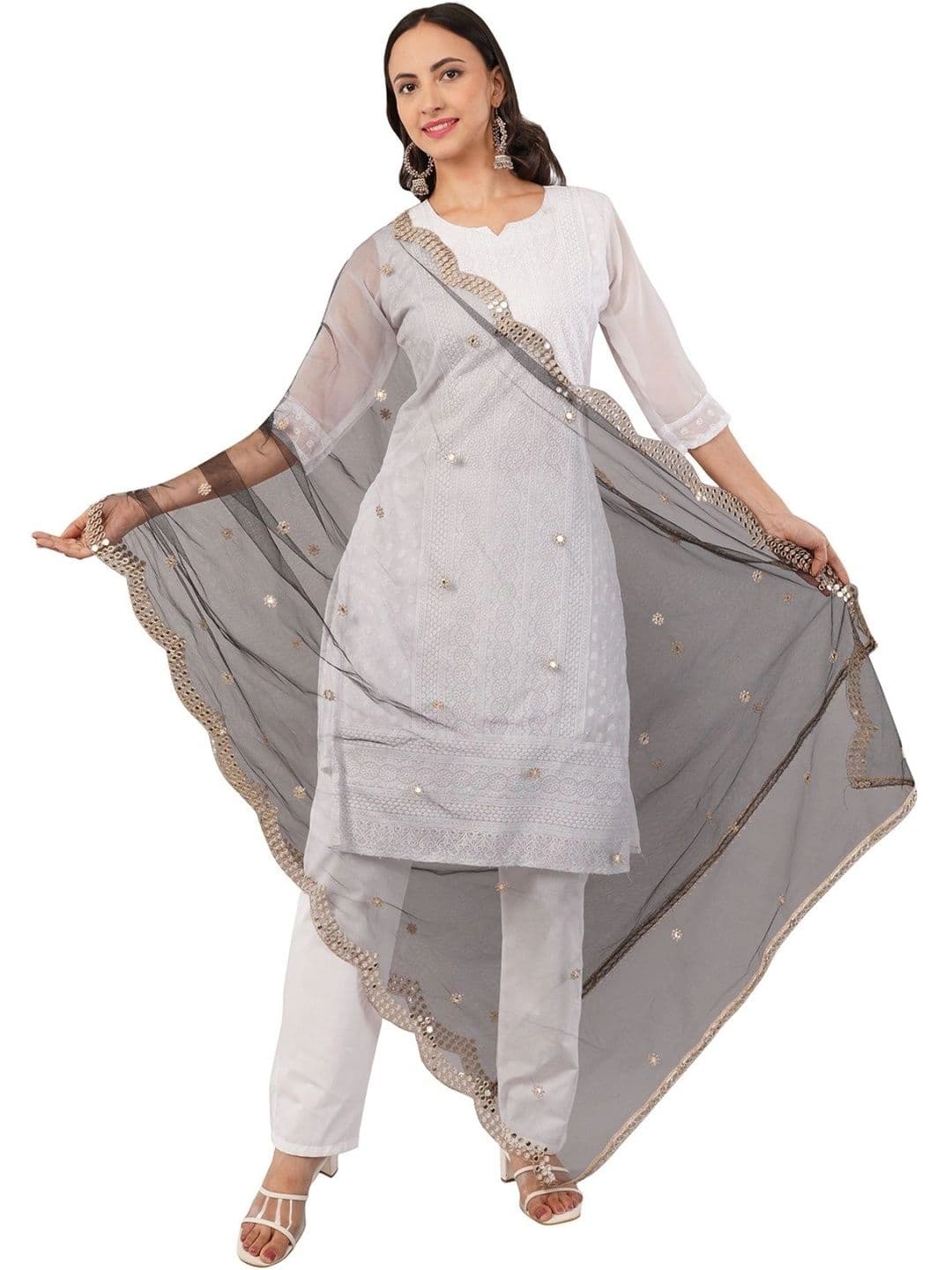 IVAARA Ethnic Motifs Embroidered Dupatta with Mirror Work - view 1
