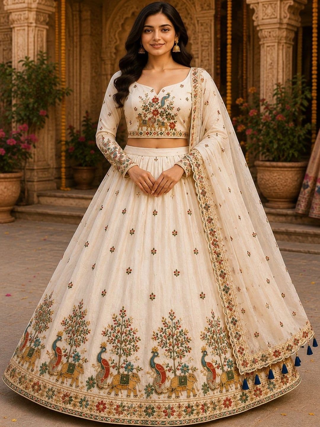 Vrinda Dressse Embroidered Thread Work Ready to Wear Lehenga & Semi-Stitched Blouse Taping - view 1