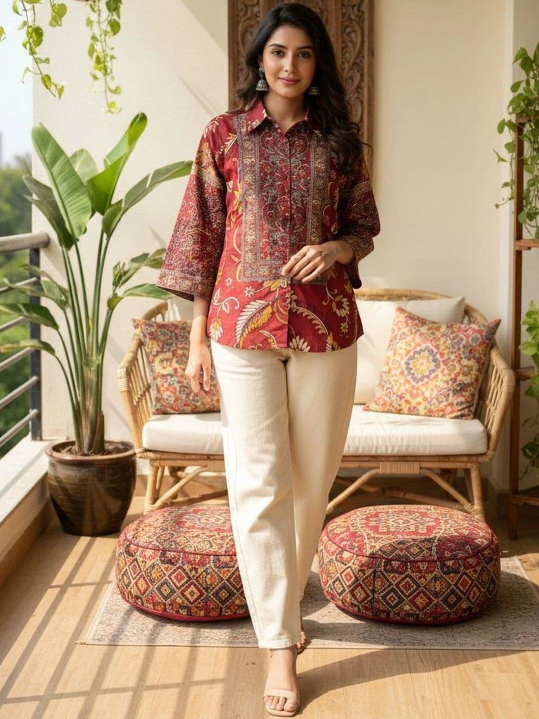 Anouk Paisley Printed Shirt Collar Pure Cotton Blend Kurti thumbnail 5
