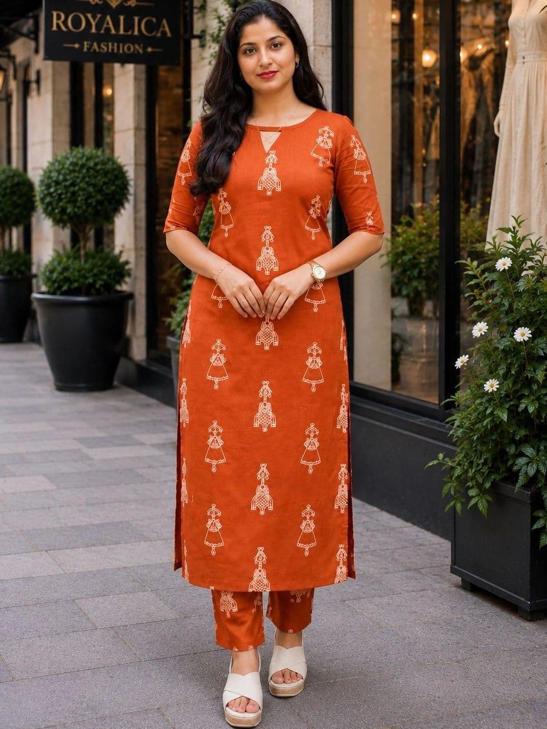 BAESD Ethnic Motifs Printed Key-Hole Neck Straight Kurta with Trouser thumbnail 2
