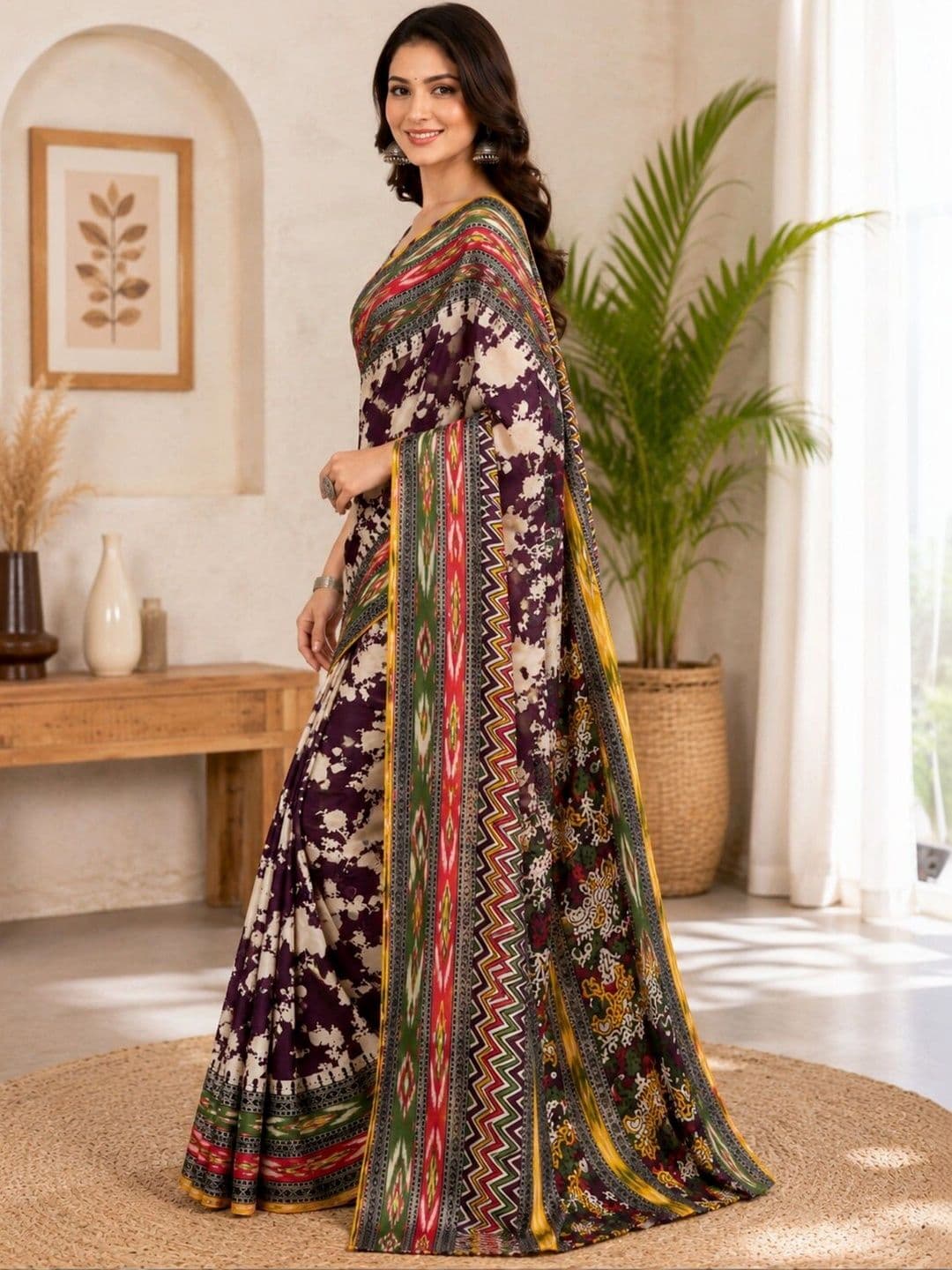 Anouk Floral Art Silk Designer Saree thumbnail 6