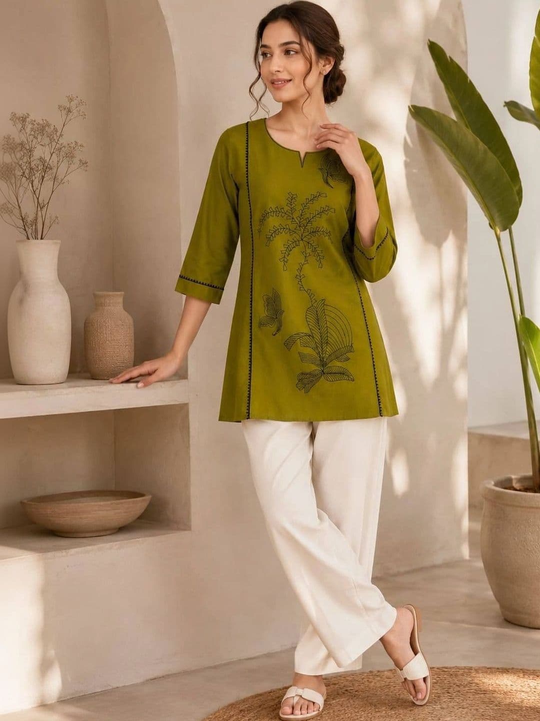 VASTRAHOUSE Women Ethnic Motifs Embroidered Regular Thread Work Kurti with Trousers thumbnail 3
