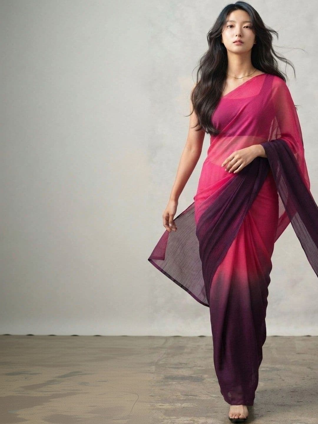 HERE&NOW Ombre Poly Georgette Saree thumbnail 5