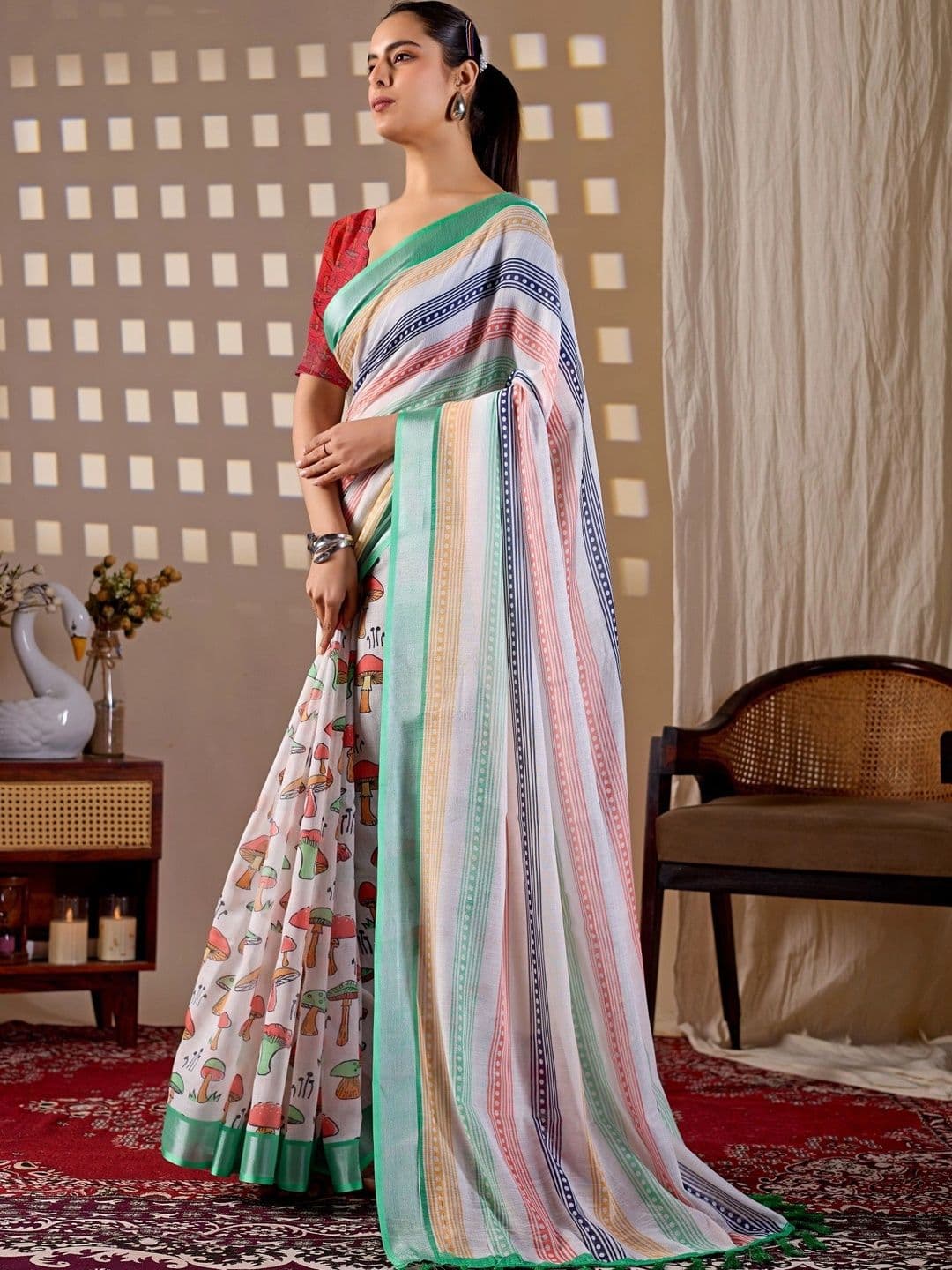 DIVASTRI Zari Linen Blend Designer Saree thumbnail 5