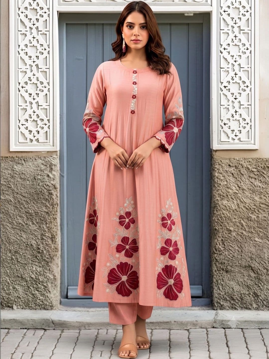 DWIJA FASHION Women Floral Embroidered Regular Thread Work Kurta with Trousers & With Dupatta thumbnail 2