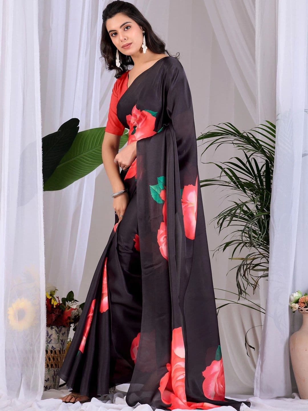 Mitera Floral Satin Designer Saree thumbnail 2