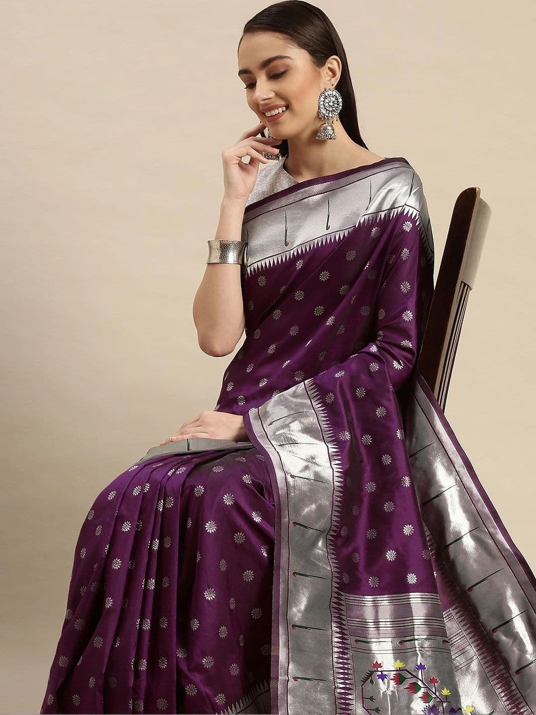 KALINI Ethnic Motifs Woven Design Zari Art Silk Paithani Saree thumbnail 6