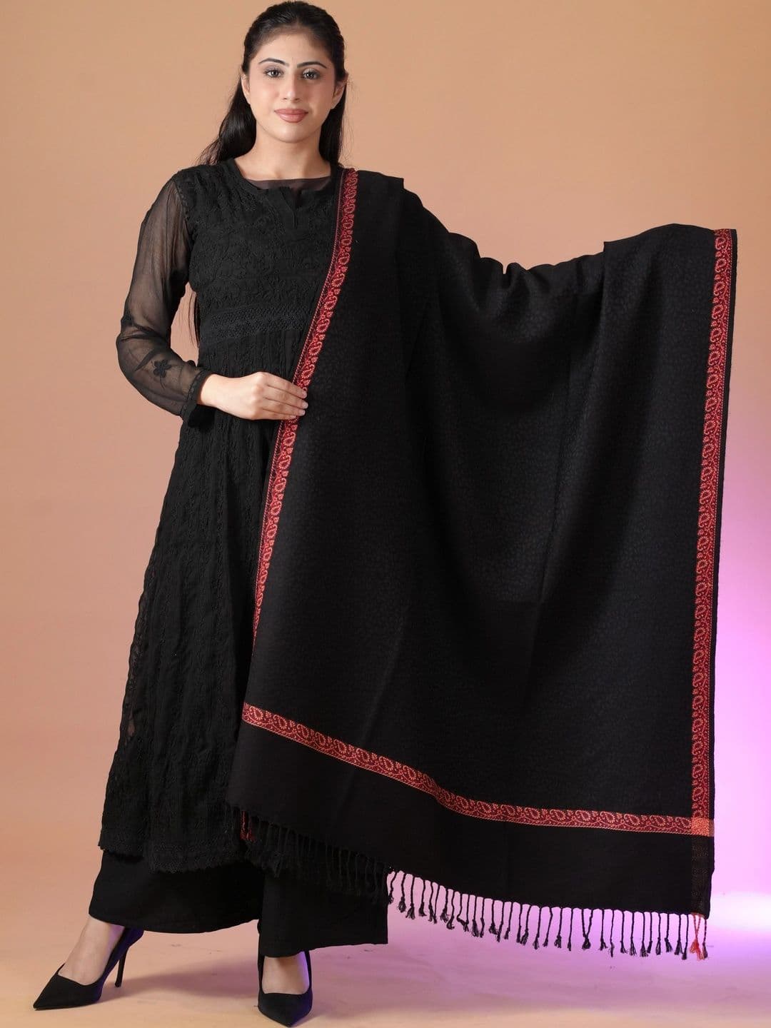 S.T. Women Woven Design Acrylic Shawl - view 1