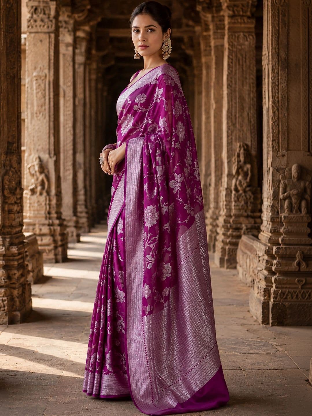 Mitera Woven Design Zari Silk Blend Designer Banarasi Saree thumbnail 3