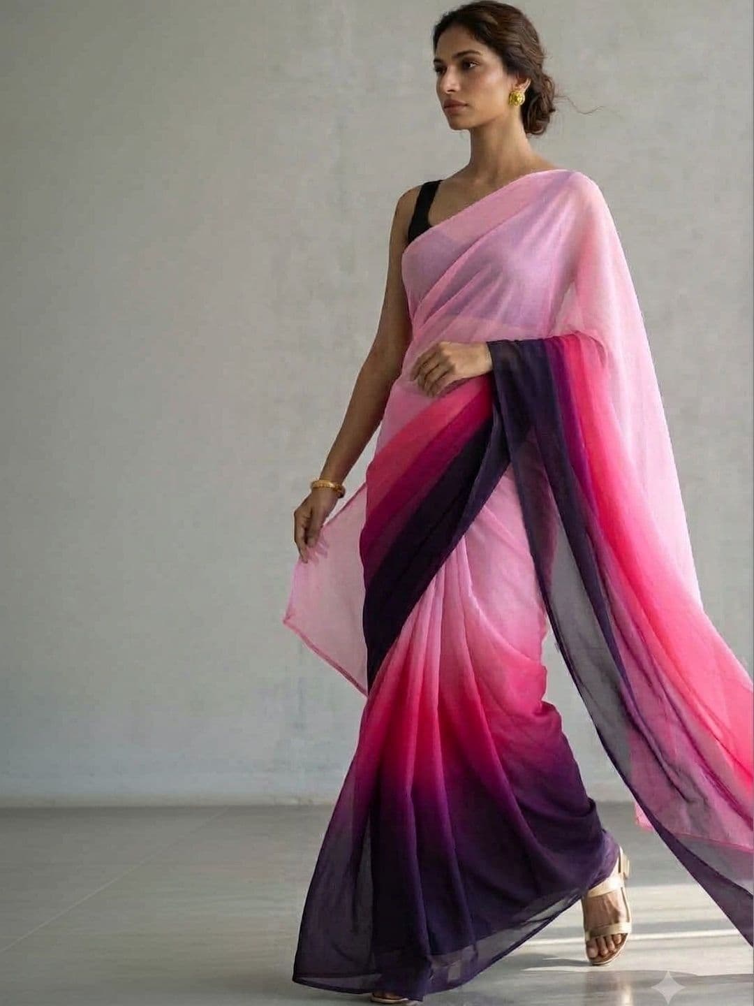 HERE&NOW Ombre Poly Georgette Saree - view 1