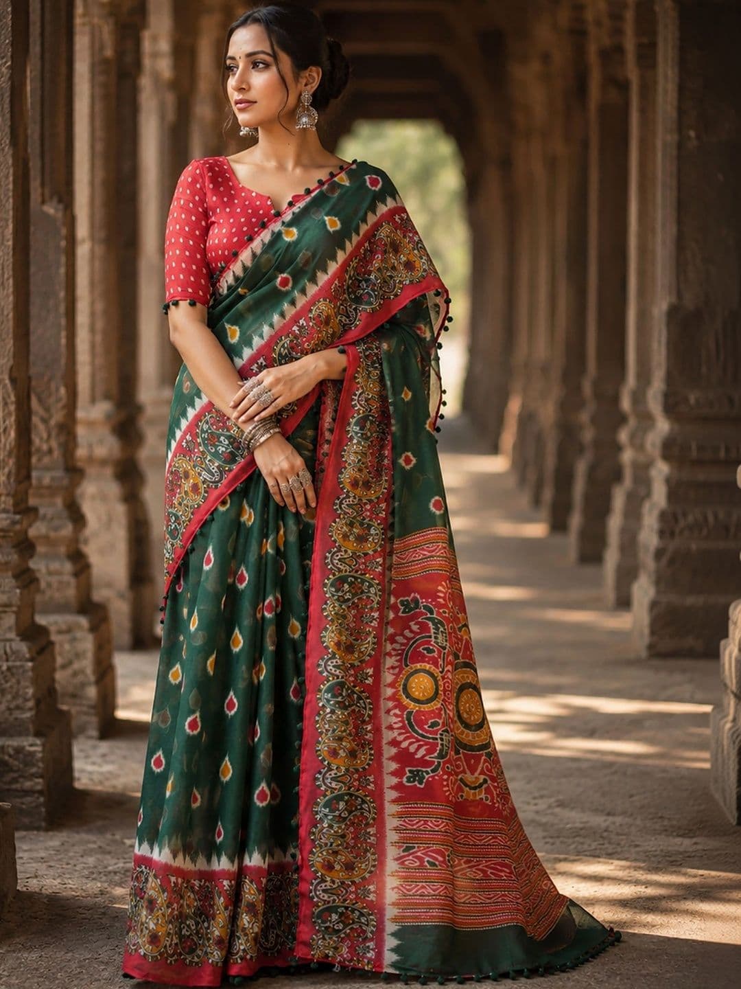 KALINI Linen Blend Designer Block Print Saree thumbnail 5
