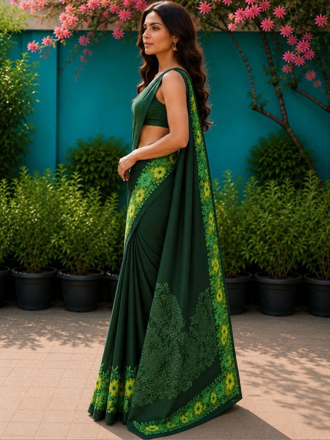 Anouk Floral Art Silk Designer Saree thumbnail 3