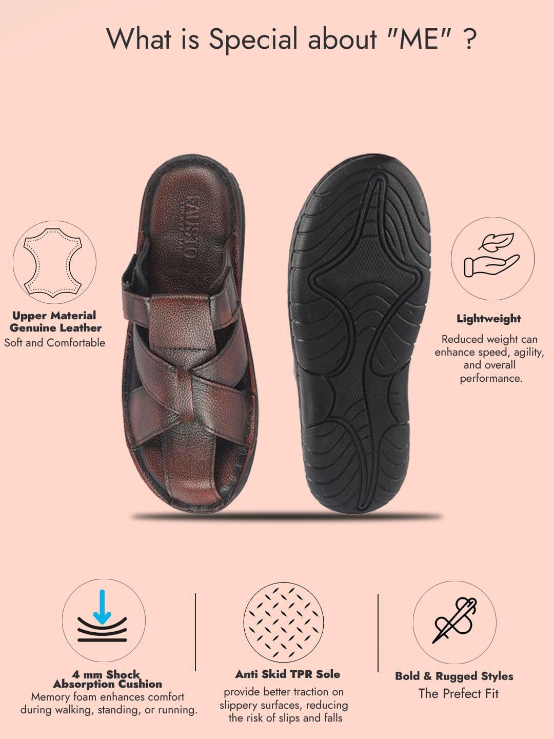 FAUSTO Men Leather Comfort Sandals thumbnail 5