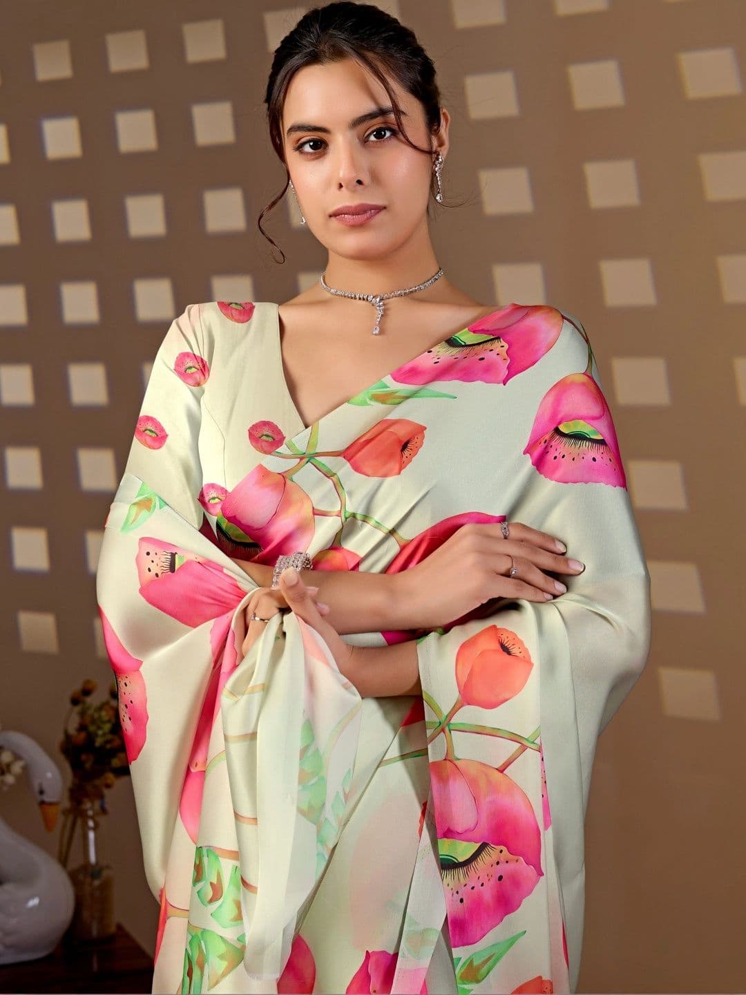 Mitera Floral Satin Designer Saree thumbnail 3