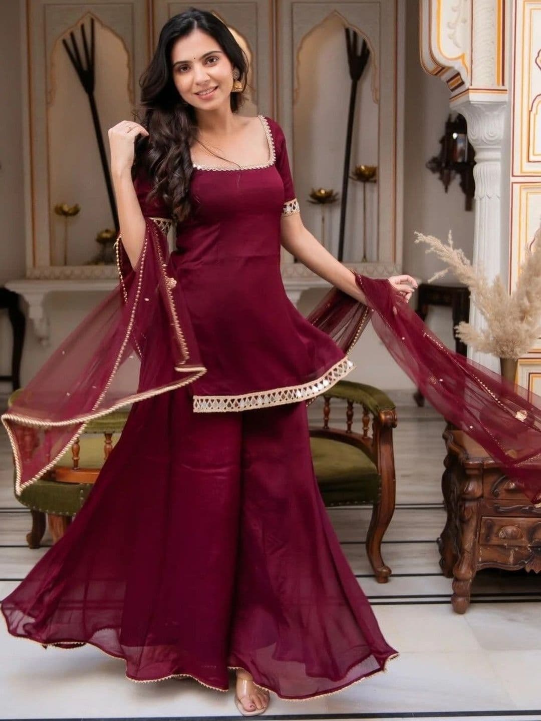 THE52 Women Regular Gotta Patti Kurta with Sharara & With Dupatta thumbnail 4
