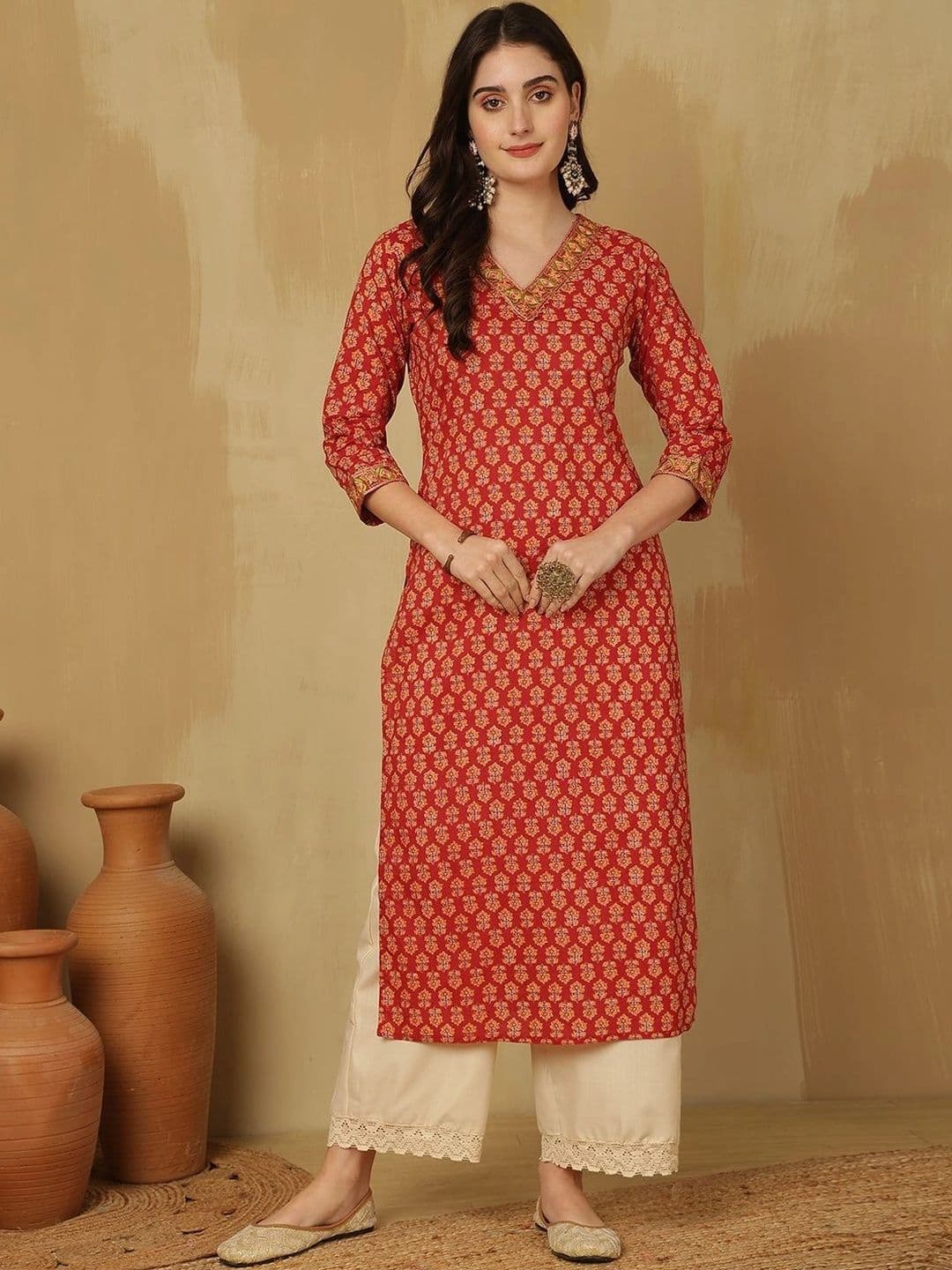 KALINI Women Ethnic Motifs Printed Thread Work Kurta - view 1