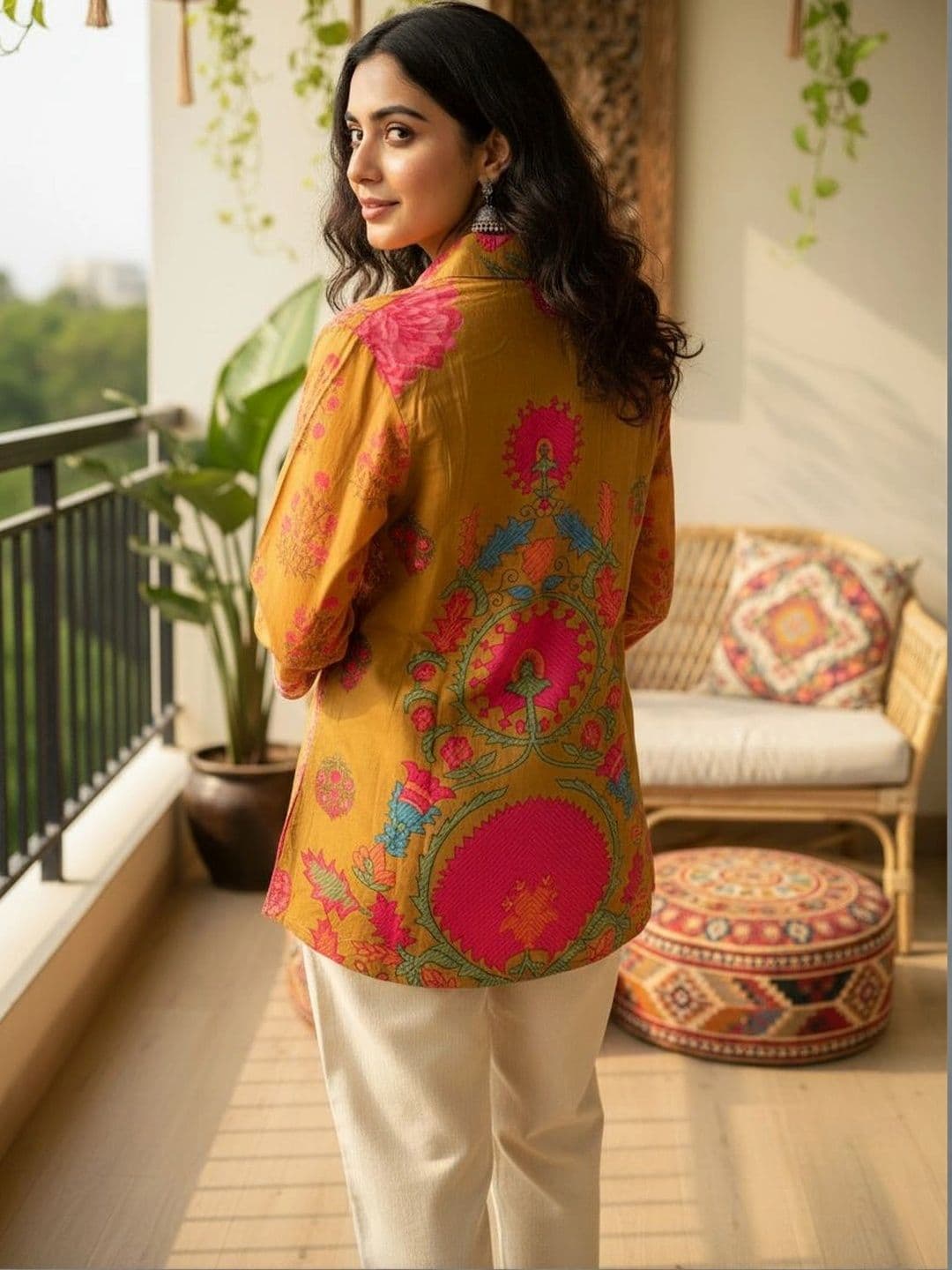 Anouk Floral Printed Shirt Collar Pure Cotton Blend Kurti thumbnail 2