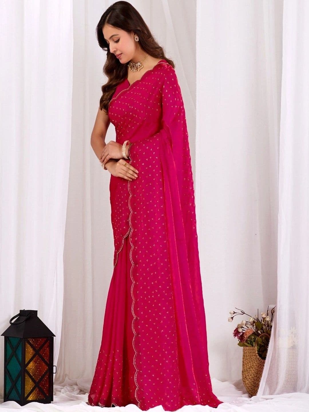 shreevali creation Embellished Embroidered Satin Saree thumbnail 3