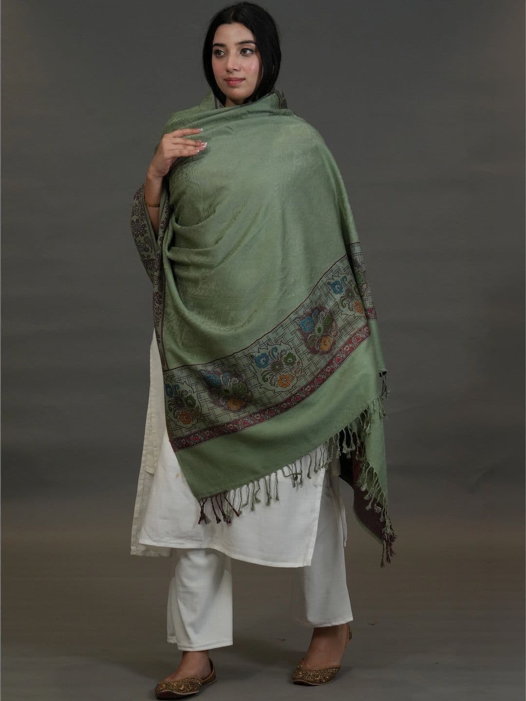 SHIFNEEN Women Ethnic Motifs Woven Design Acrylic Shawl thumbnail 2