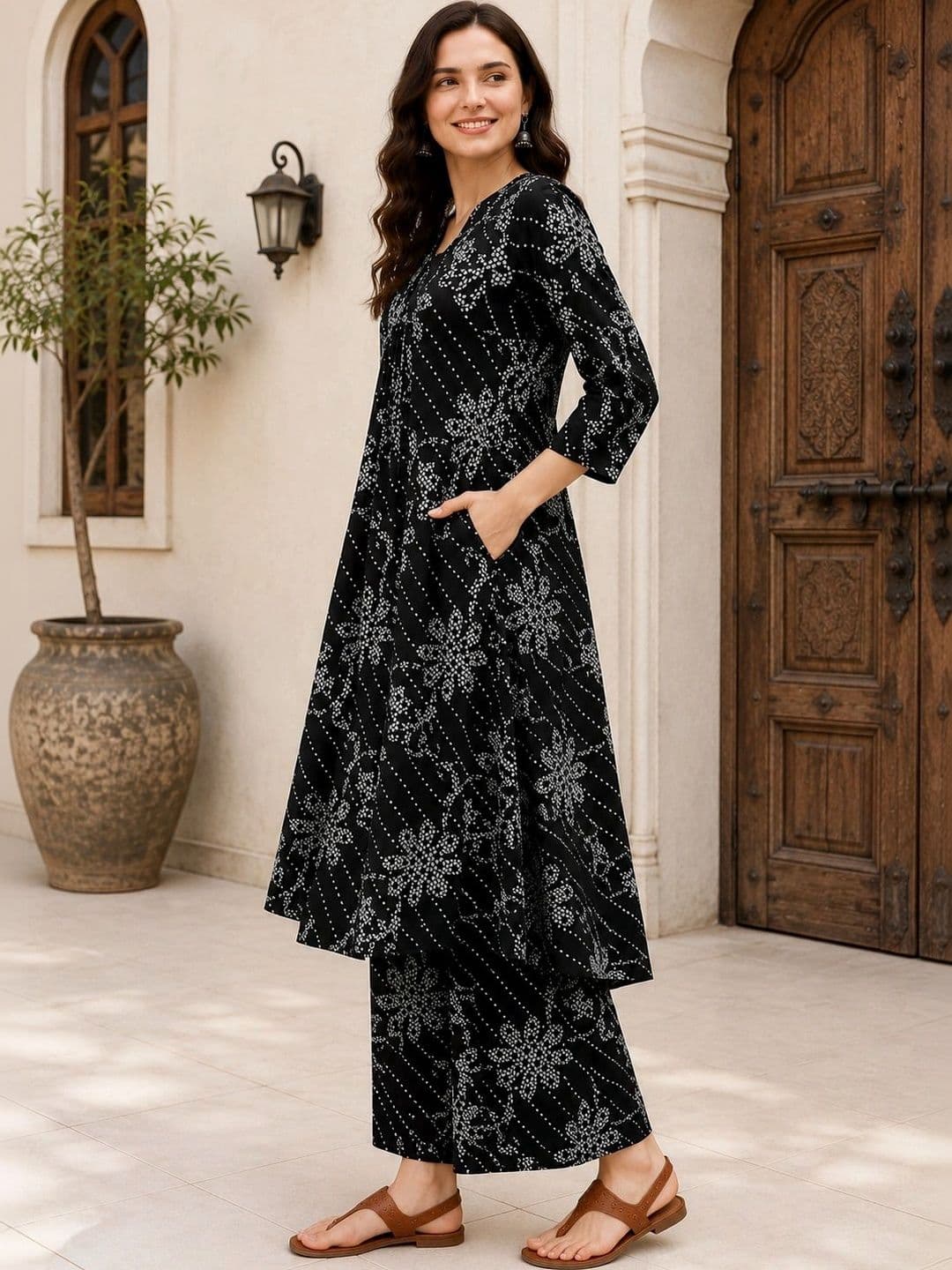 DSK STUDIO Women Ethnic Motifs Printed Empire Kurta with Palazzos thumbnail 2