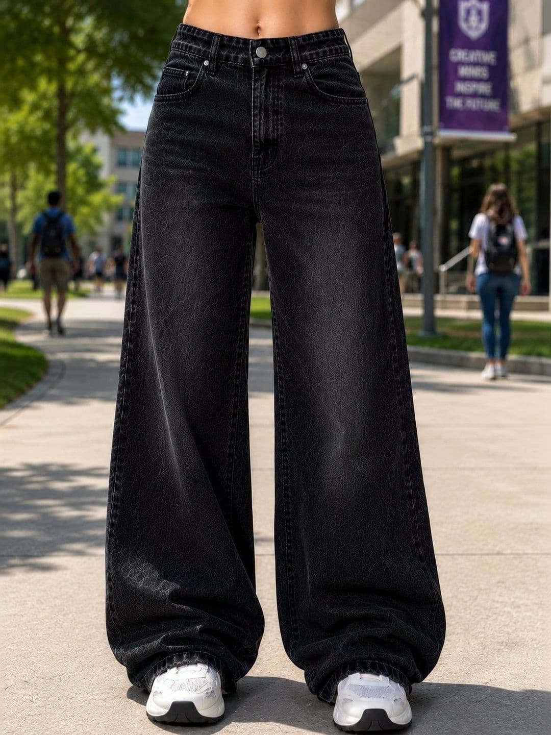 KASHIAN Women Smart Wide Leg High-Rise Heavy Fade Denim Stretchable Jeans - view 1