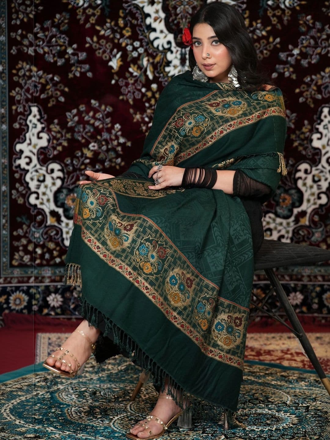 S.T. Women Ethnic Motifs Woven Design Acrylic Shawl - view 1