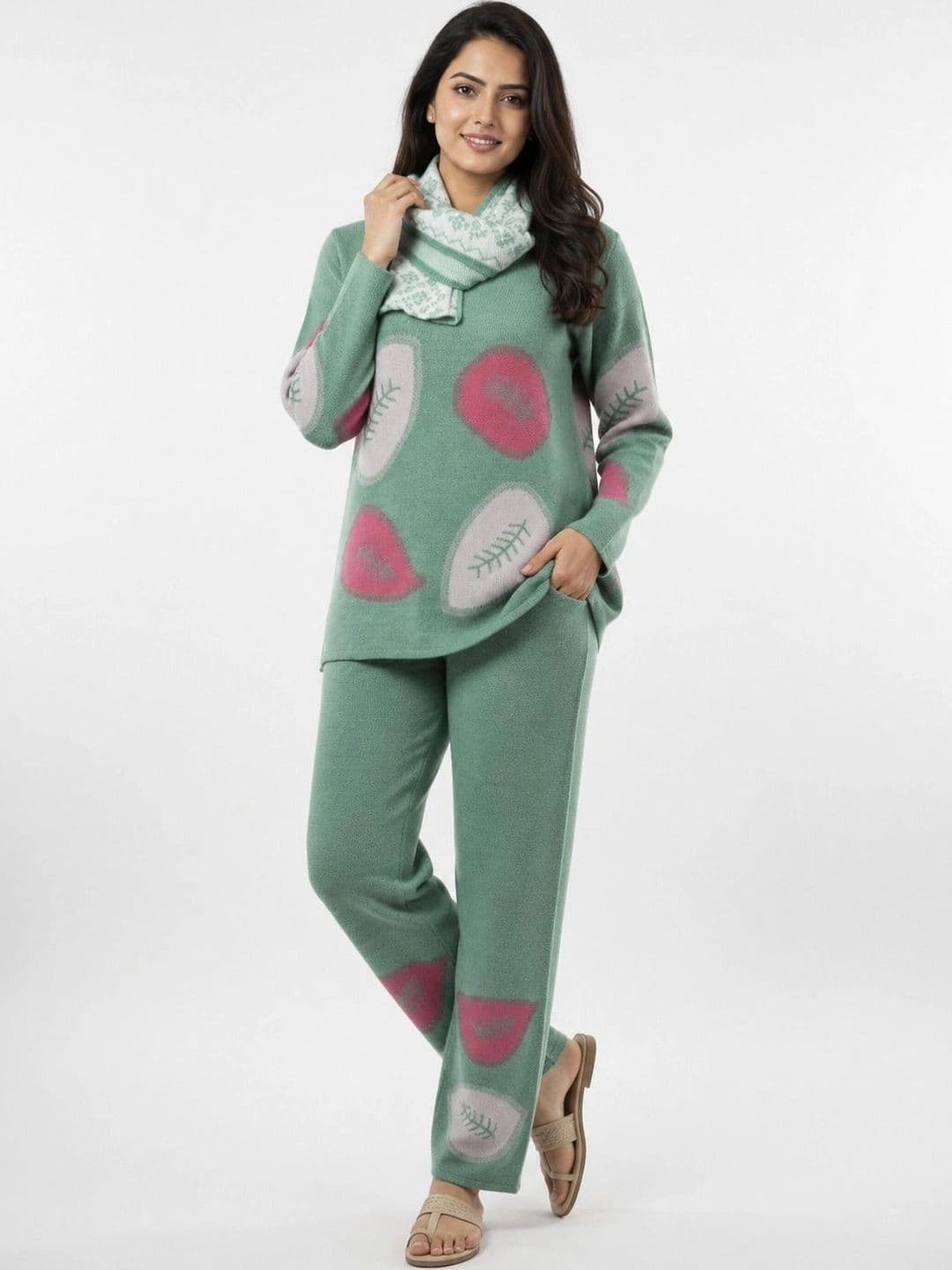 GAGRAT VASTRA Women Printed Regular Pure Wool Top with Trousers & With Dupatta - view 1