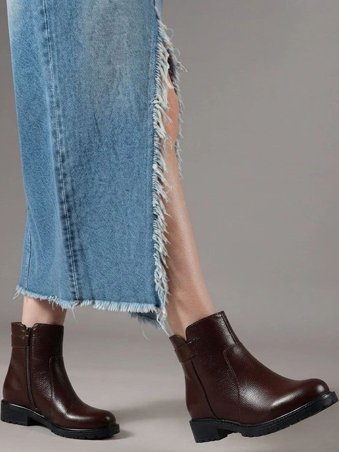 The Roadster Lifestyle Co Women Textured Round Toe Zip Fastening Ankle Boots with Block He - view 1