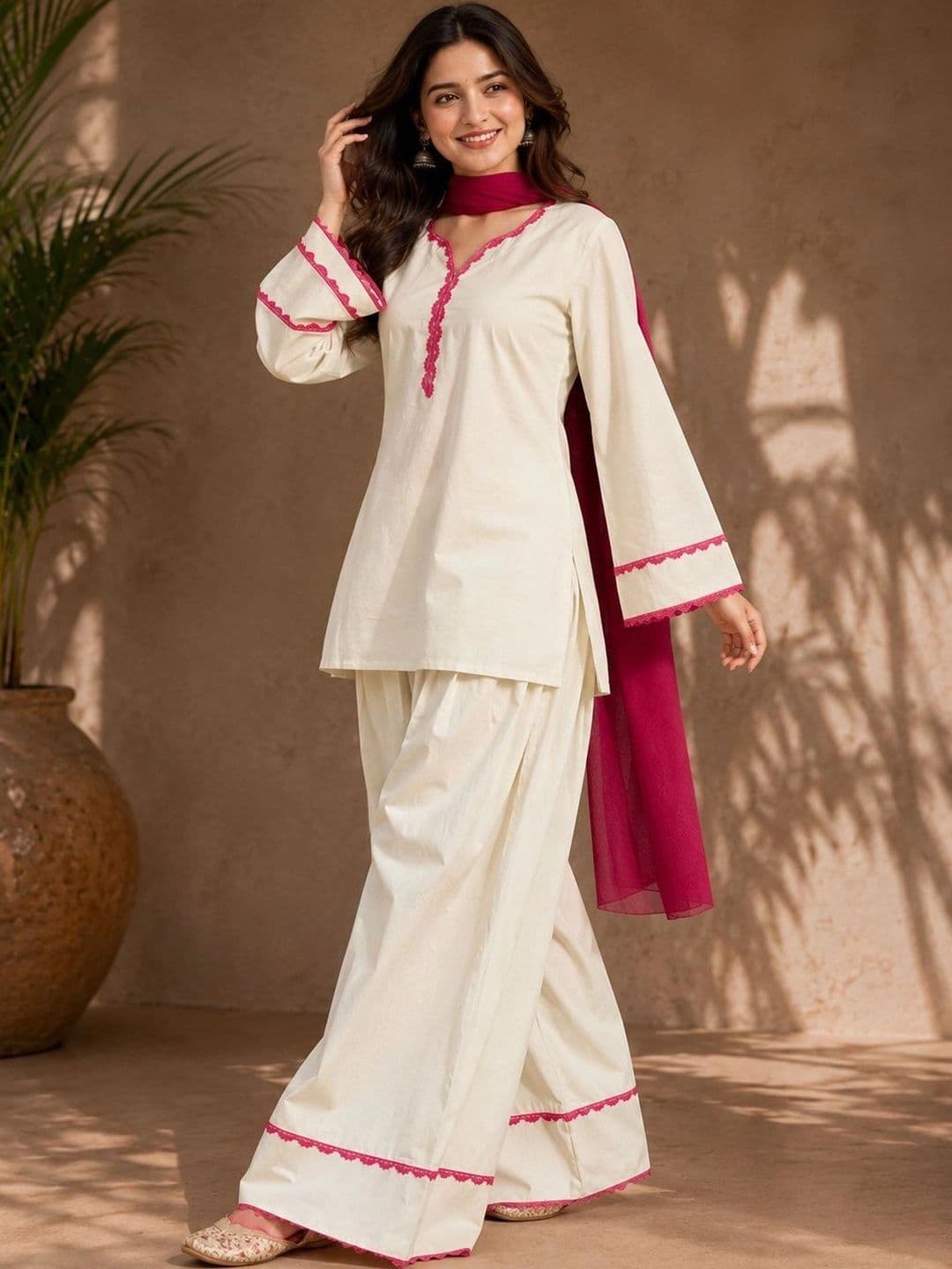 Sangria Women Regular Thread Work Pure Cotton Kurta with Sharara & With Dupatta thumbnail 7